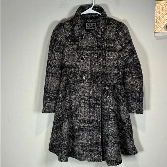 Rothschild Princess Charcoal Plaid Double-Breasted Pea Coat - Picture 2 of 14